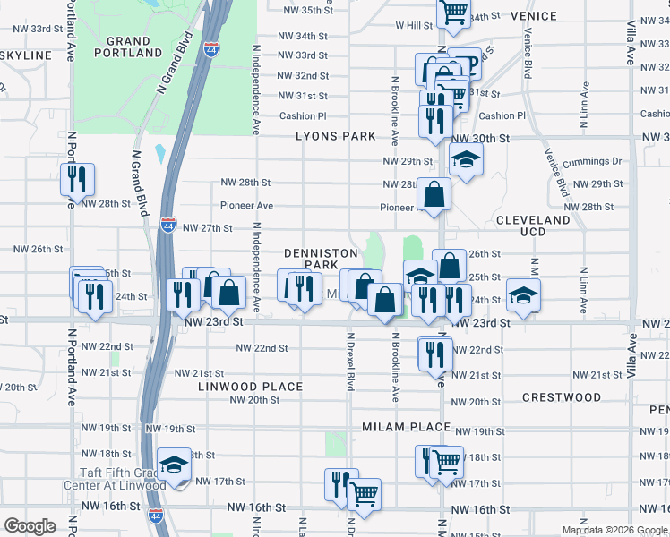 map of restaurants, bars, coffee shops, grocery stores, and more near 3111 Northwest 26th Street in Oklahoma City