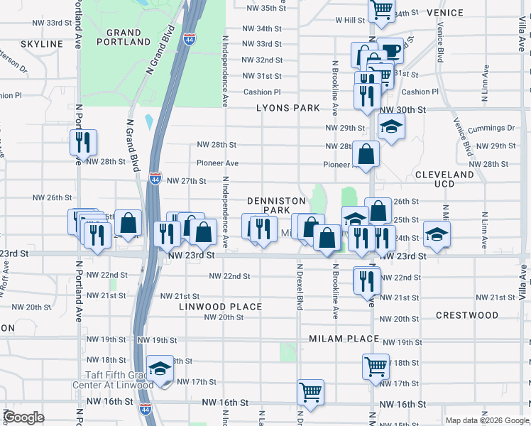 map of restaurants, bars, coffee shops, grocery stores, and more near 3149 Northwest 26th Street in Oklahoma City