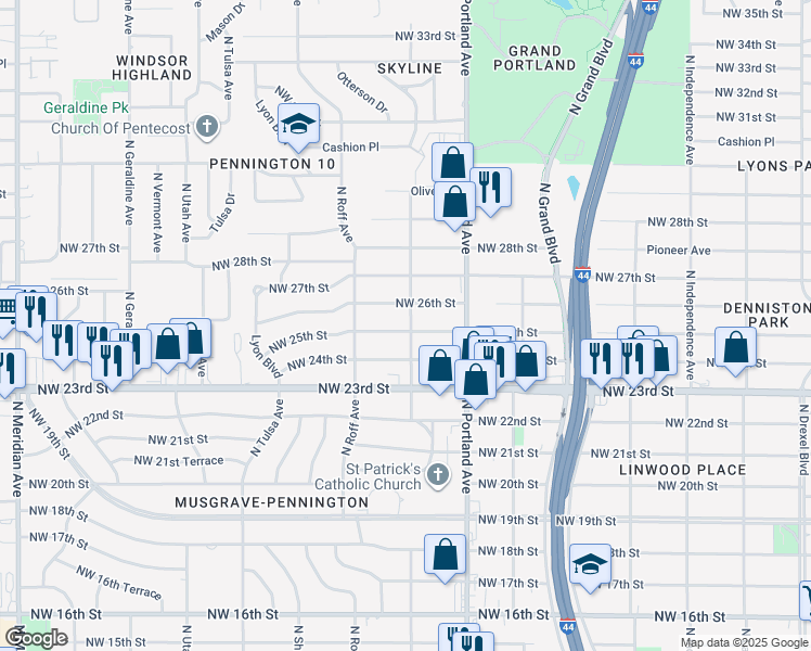map of restaurants, bars, coffee shops, grocery stores, and more near 3740 Northwest 26th Street in Oklahoma City