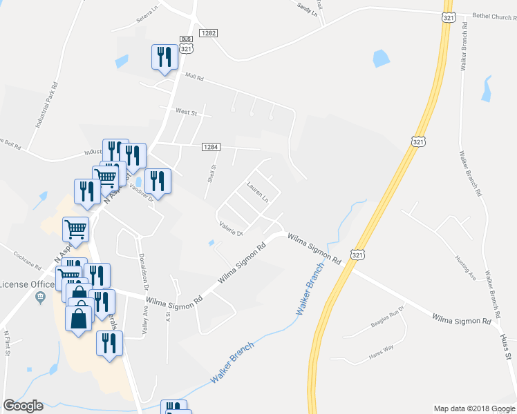 map of restaurants, bars, coffee shops, grocery stores, and more near 107 Olivia Lane in Lincolnton