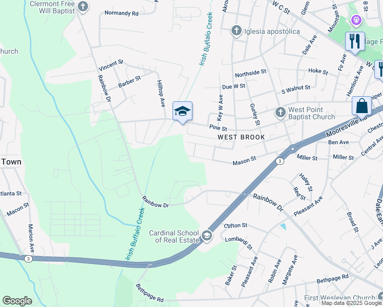 map of restaurants, bars, coffee shops, grocery stores, and more near 1418 Mason Street in Kannapolis