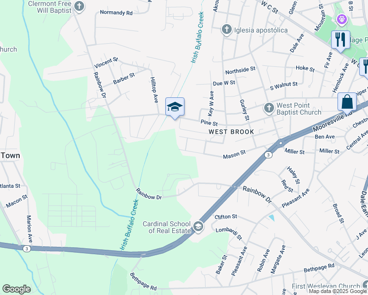 map of restaurants, bars, coffee shops, grocery stores, and more near 1418 Mason Street in Kannapolis