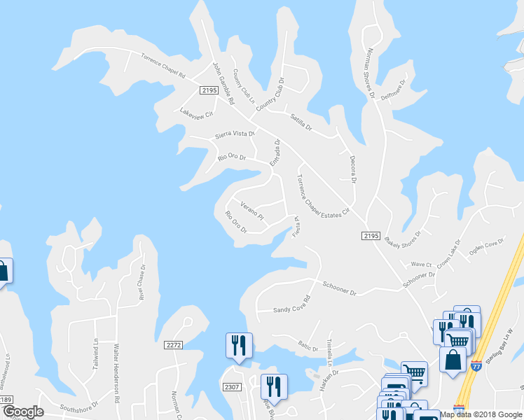 map of restaurants, bars, coffee shops, grocery stores, and more near 21639 Colina Drive in Cornelius