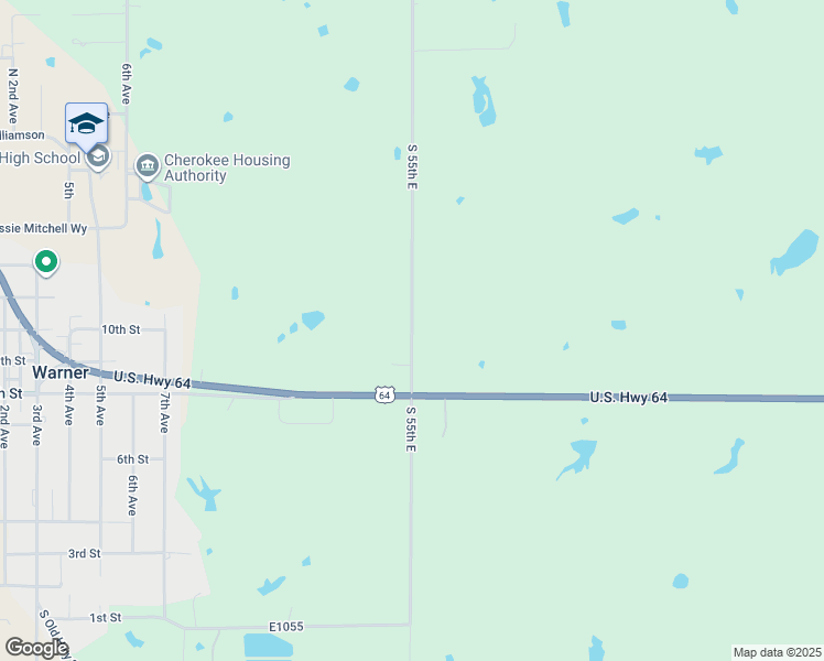 map of restaurants, bars, coffee shops, grocery stores, and more near South 55th East in Warner