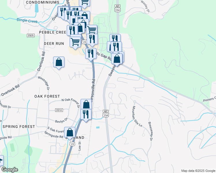 map of restaurants, bars, coffee shops, grocery stores, and more near 3109 Sweeten Creek Road in Asheville