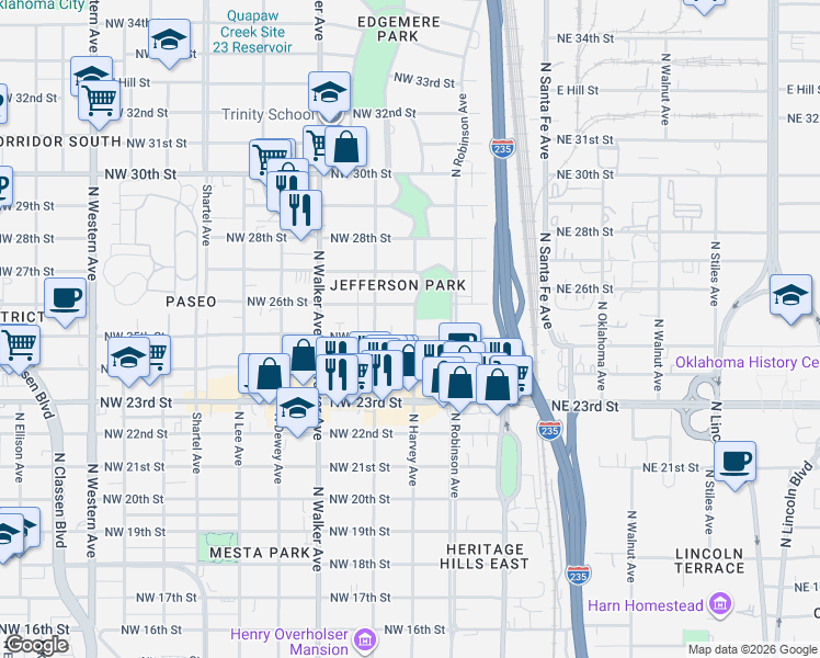 map of restaurants, bars, coffee shops, grocery stores, and more near 312 Northwest 26th Street in Oklahoma City
