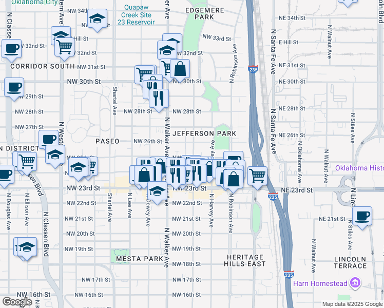 map of restaurants, bars, coffee shops, grocery stores, and more near 412 Northwest 26th Street in Oklahoma City