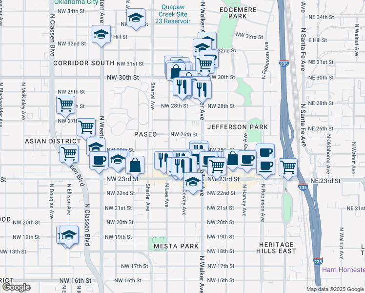 map of restaurants, bars, coffee shops, grocery stores, and more near 2608 North Dewey Avenue in Oklahoma City