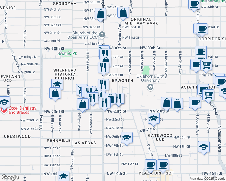 map of restaurants, bars, coffee shops, grocery stores, and more near 2014 Northwest 26th Street in Oklahoma City