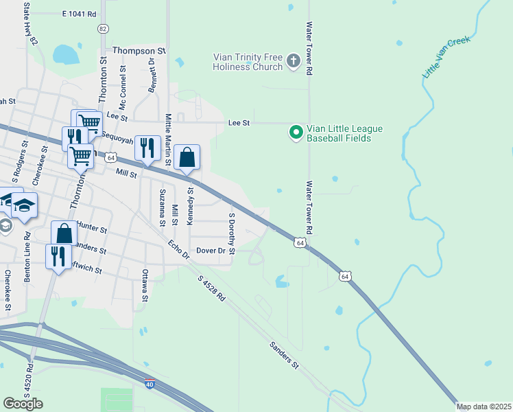 map of restaurants, bars, coffee shops, grocery stores, and more near 614 Schley Street in Vian