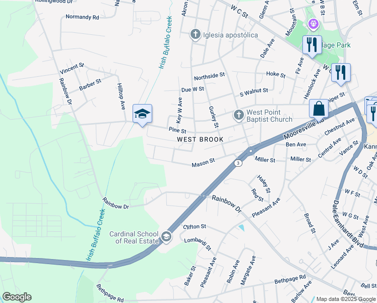 map of restaurants, bars, coffee shops, grocery stores, and more near 1302 Birch Street in Kannapolis