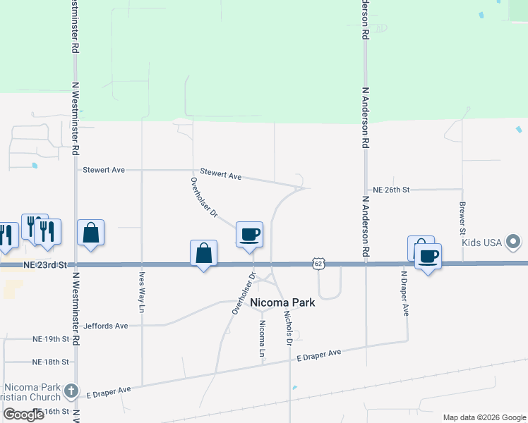 map of restaurants, bars, coffee shops, grocery stores, and more near 2543 Nichols Drive in Choctaw