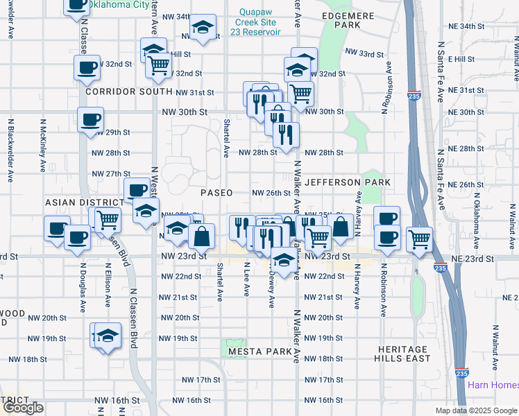 map of restaurants, bars, coffee shops, grocery stores, and more near 628 Northwest 26th Street in Oklahoma City