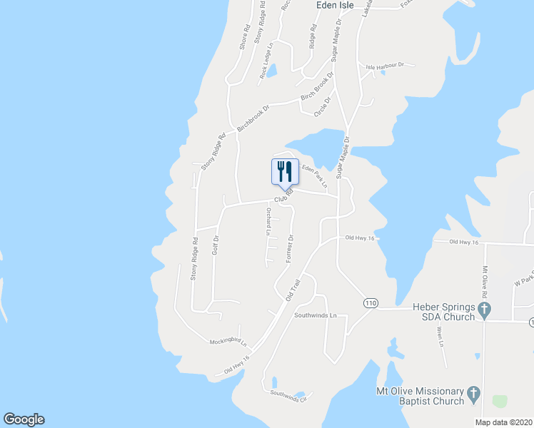 map of restaurants, bars, coffee shops, grocery stores, and more near 458 Orchard Lane in Heber Springs