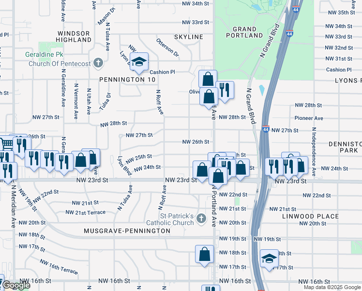 map of restaurants, bars, coffee shops, grocery stores, and more near 3828 Northwest 26th Street in Oklahoma City