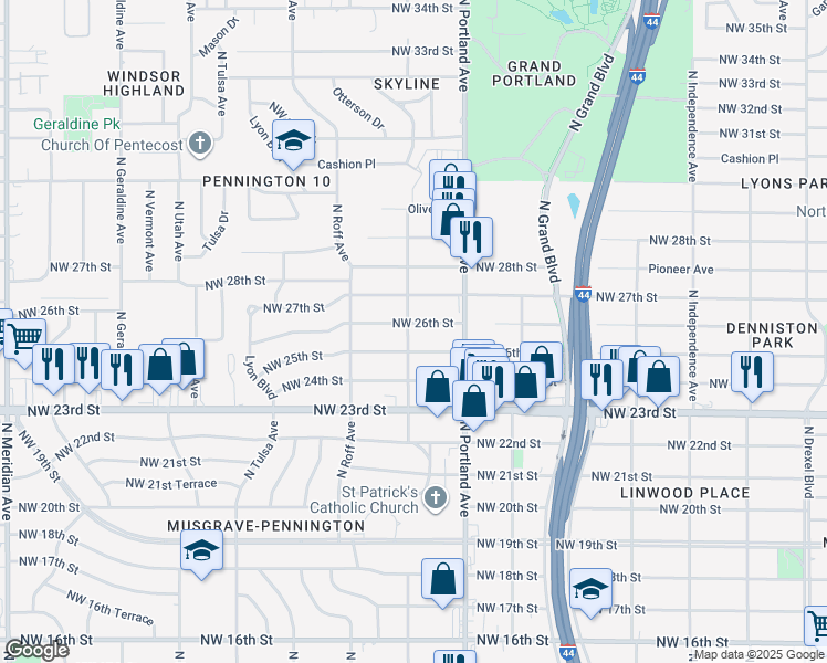 map of restaurants, bars, coffee shops, grocery stores, and more near 3740 Northwest 26th Street in Oklahoma City