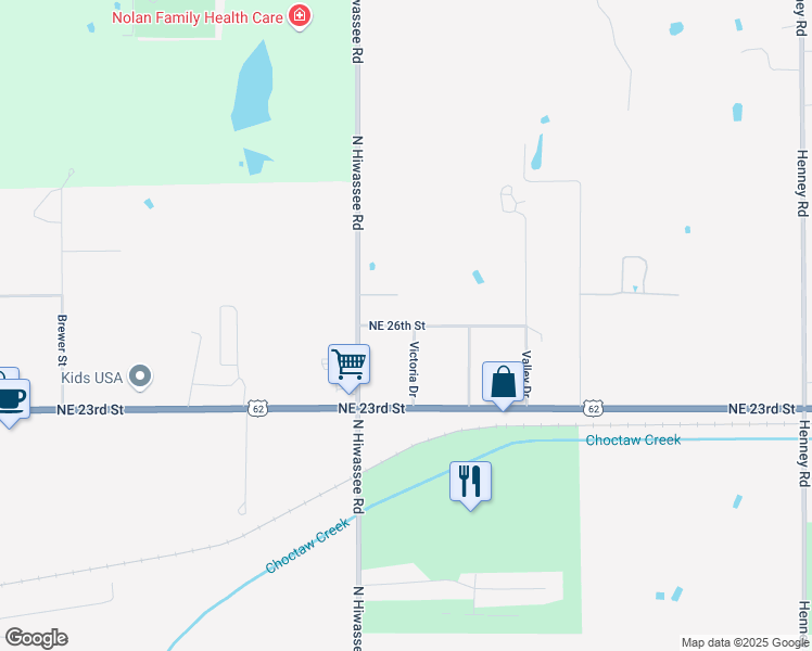 map of restaurants, bars, coffee shops, grocery stores, and more near 13085 Northeast 26th Street in Choctaw