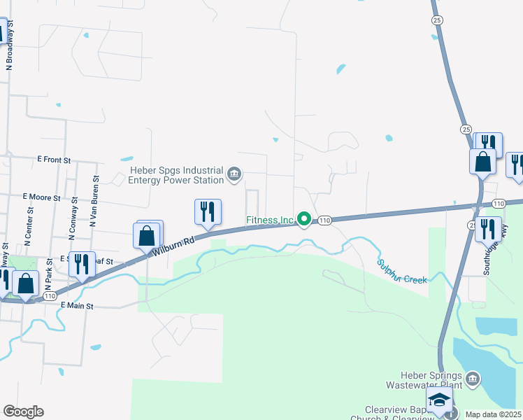map of restaurants, bars, coffee shops, grocery stores, and more near 100 Spinks Lane in Heber Springs