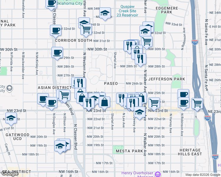 map of restaurants, bars, coffee shops, grocery stores, and more near in Oklahoma City