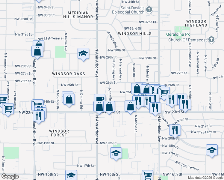map of restaurants, bars, coffee shops, grocery stores, and more near 37 Northwest 25th Place in Oklahoma City