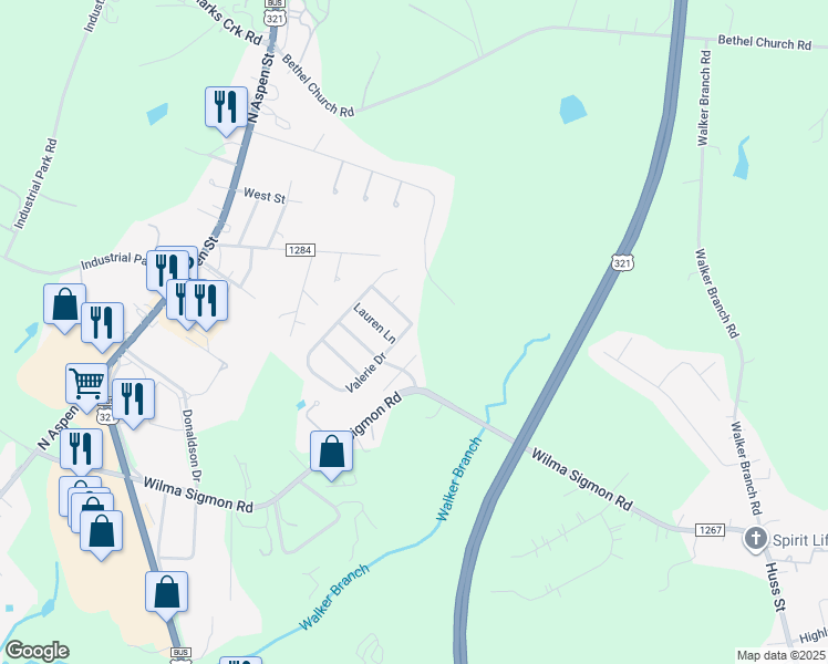 map of restaurants, bars, coffee shops, grocery stores, and more near 352 Valerie Drive in Lincolnton