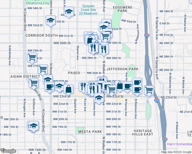 map of restaurants, bars, coffee shops, grocery stores, and more near 2608 North Dewey Avenue in Oklahoma City