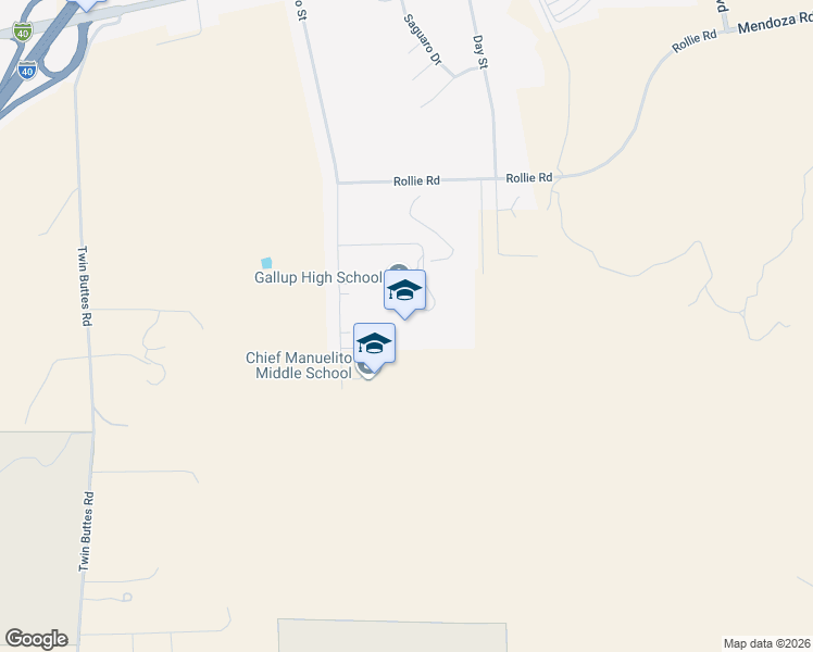 map of restaurants, bars, coffee shops, grocery stores, and more near Rico Street in Gallup