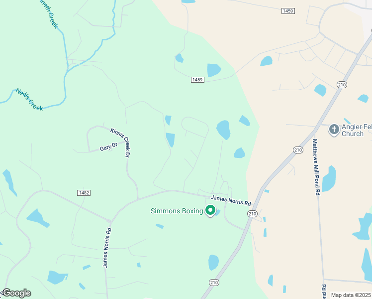 map of restaurants, bars, coffee shops, grocery stores, and more near 51 Greene Court in Angier