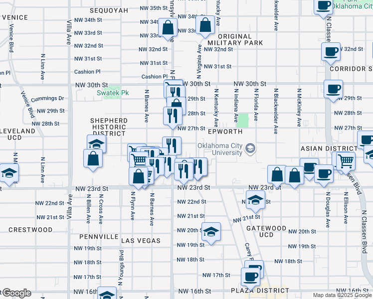 map of restaurants, bars, coffee shops, grocery stores, and more near 2014 Northwest 26th Street in Oklahoma City