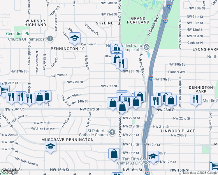 map of restaurants, bars, coffee shops, grocery stores, and more near 3740 Northwest 26th Street in Oklahoma City
