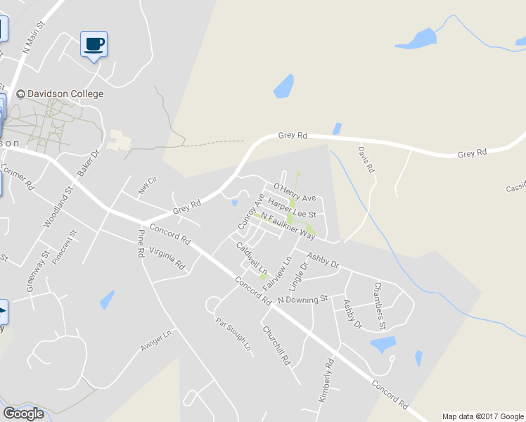 map of restaurants, bars, coffee shops, grocery stores, and more near 119 North Faulkner Way in Davidson