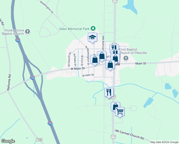 map of restaurants, bars, coffee shops, grocery stores, and more near 105 South Washington Street in Pikeville