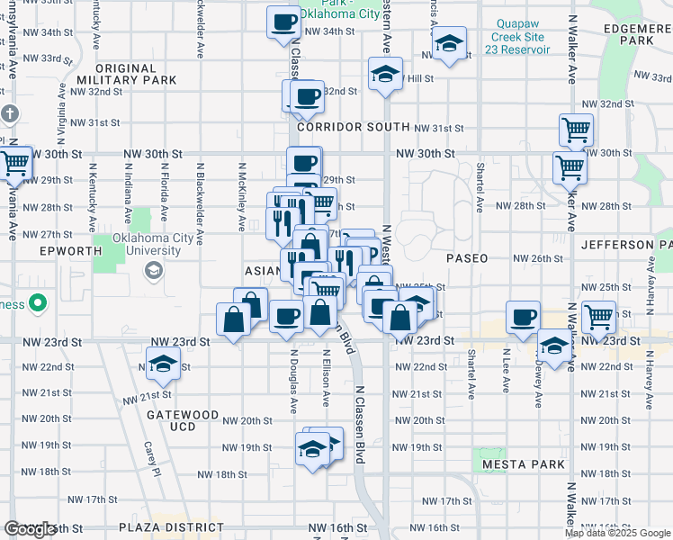 map of restaurants, bars, coffee shops, grocery stores, and more near 1216 Northwest 26th Street in Oklahoma City