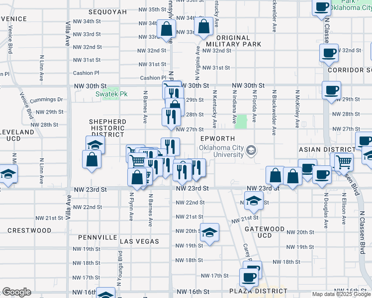 map of restaurants, bars, coffee shops, grocery stores, and more near 2014 Northwest 26th Street in Oklahoma City