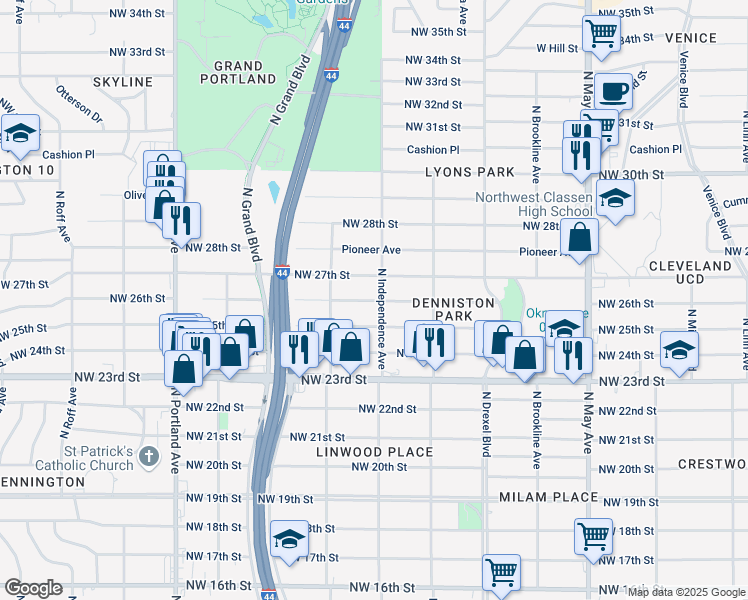 map of restaurants, bars, coffee shops, grocery stores, and more near 3305 Northwest 26th Street in Oklahoma City
