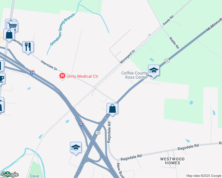 map of restaurants, bars, coffee shops, grocery stores, and more near 108 Interstate Drive in Manchester