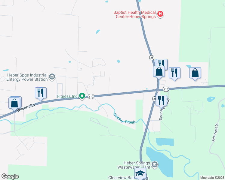 map of restaurants, bars, coffee shops, grocery stores, and more near 20 Love Lane in Heber Springs