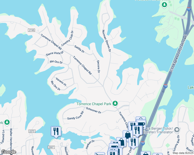map of restaurants, bars, coffee shops, grocery stores, and more near 20811 Decora Drive in Cornelius