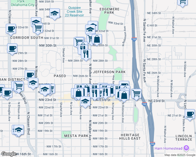 map of restaurants, bars, coffee shops, grocery stores, and more near 412 Northwest 26th Street in Oklahoma City