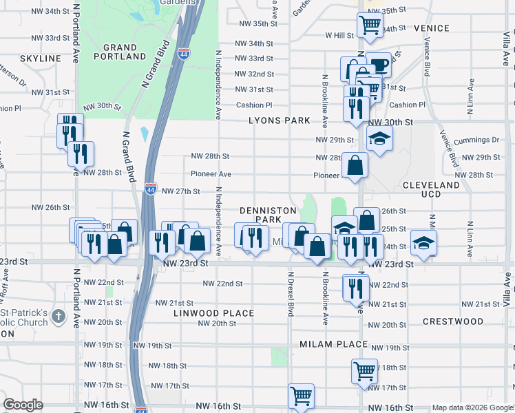 map of restaurants, bars, coffee shops, grocery stores, and more near 3149 Northwest 26th Street in Oklahoma City