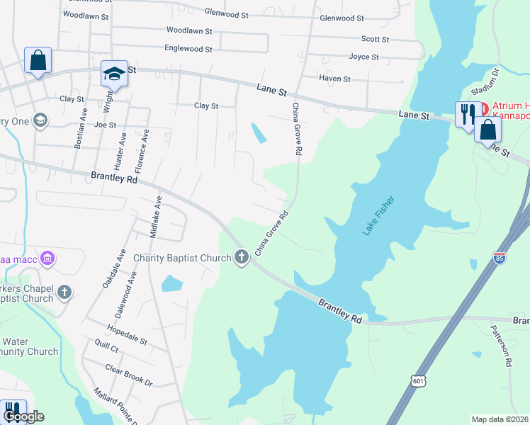map of restaurants, bars, coffee shops, grocery stores, and more near 357 China Grove Road in Kannapolis