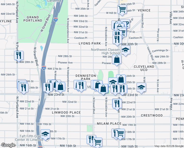 map of restaurants, bars, coffee shops, grocery stores, and more near 3111 Northwest 26th Street in Oklahoma City