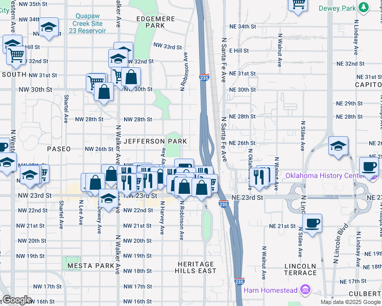 map of restaurants, bars, coffee shops, grocery stores, and more near 124 Northwest 26th Street in Oklahoma City