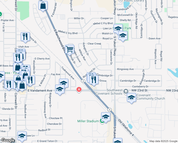 map of restaurants, bars, coffee shops, grocery stores, and more near 911 Garden Grove in Yukon