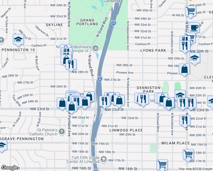map of restaurants, bars, coffee shops, grocery stores, and more near 3424 Northwest 26th Street in Oklahoma City