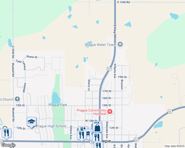 map of restaurants, bars, coffee shops, grocery stores, and more near 200 Parkland Avenue in Prague