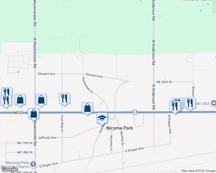 map of restaurants, bars, coffee shops, grocery stores, and more near 2543 Nichols Drive in Choctaw