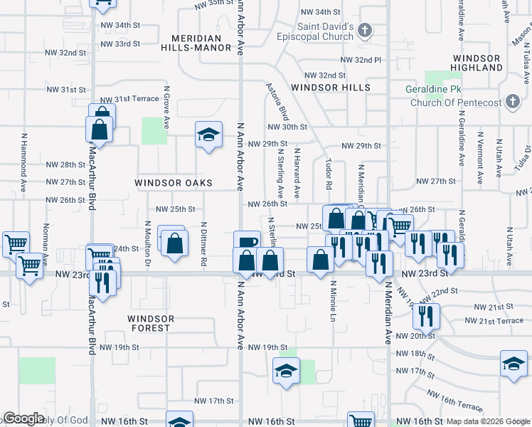map of restaurants, bars, coffee shops, grocery stores, and more near 37 Northwest 25th Place in Oklahoma City