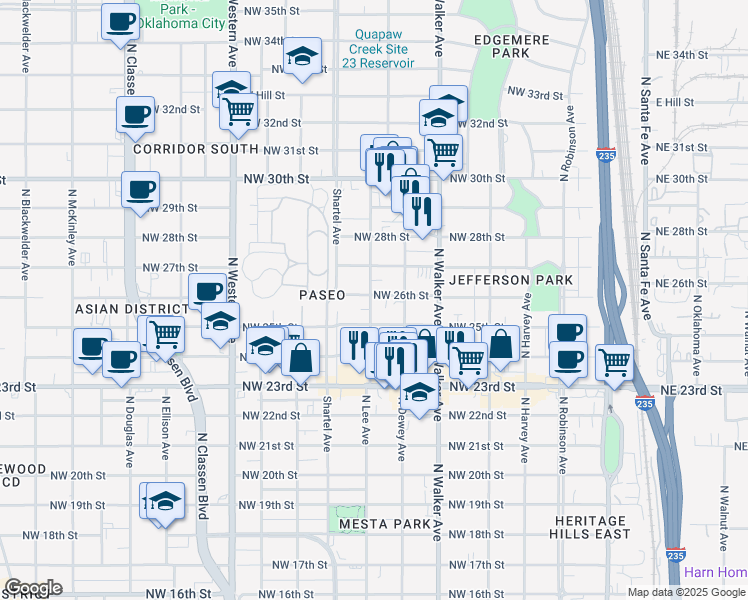 map of restaurants, bars, coffee shops, grocery stores, and more near 628 Northwest 26th Street in Oklahoma City