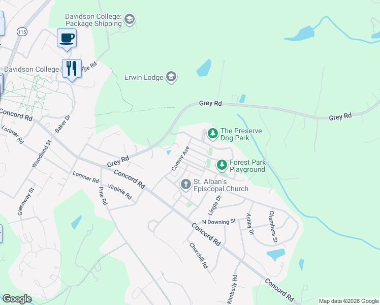 map of restaurants, bars, coffee shops, grocery stores, and more near in Davidson